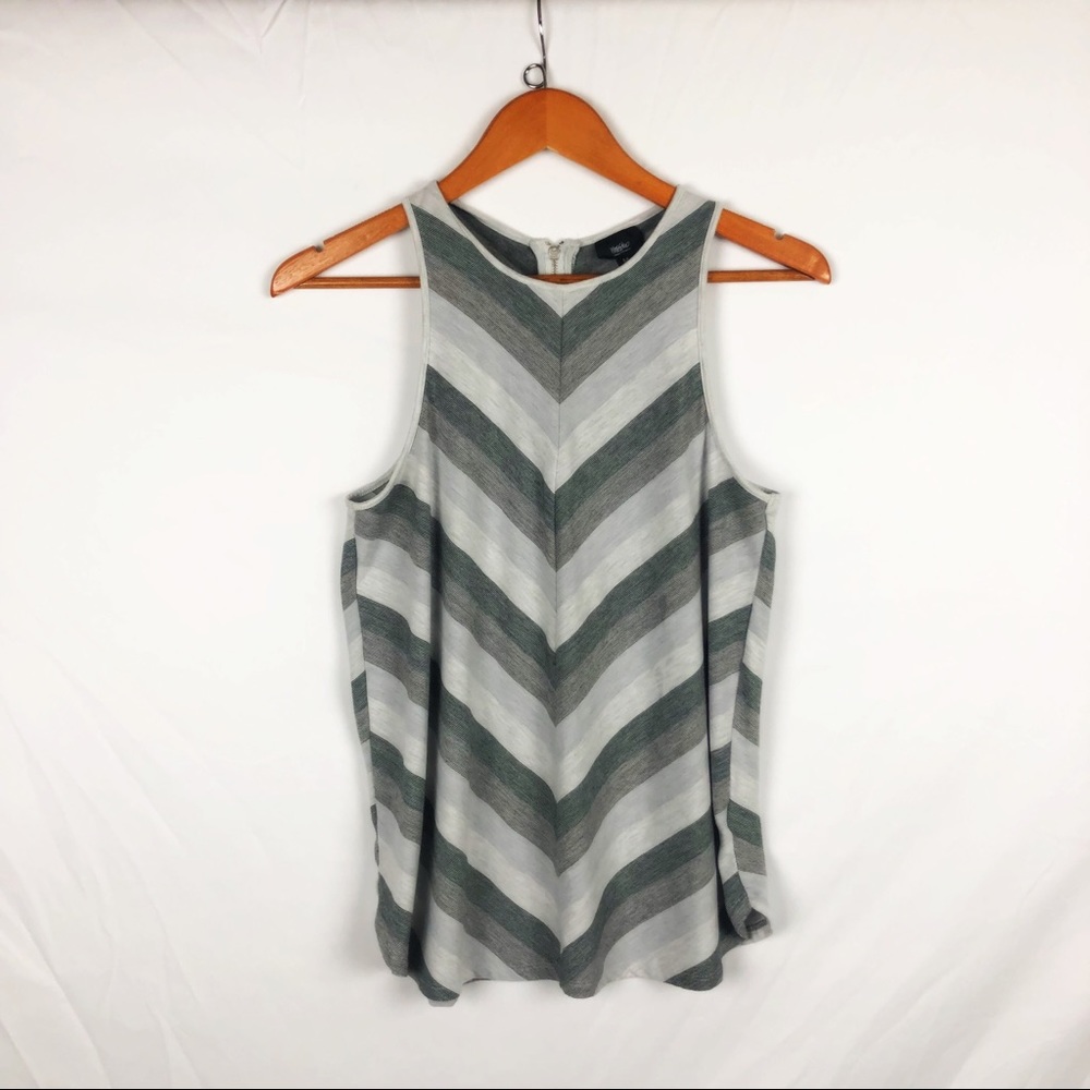 gray white high neck racer back tank zipper back